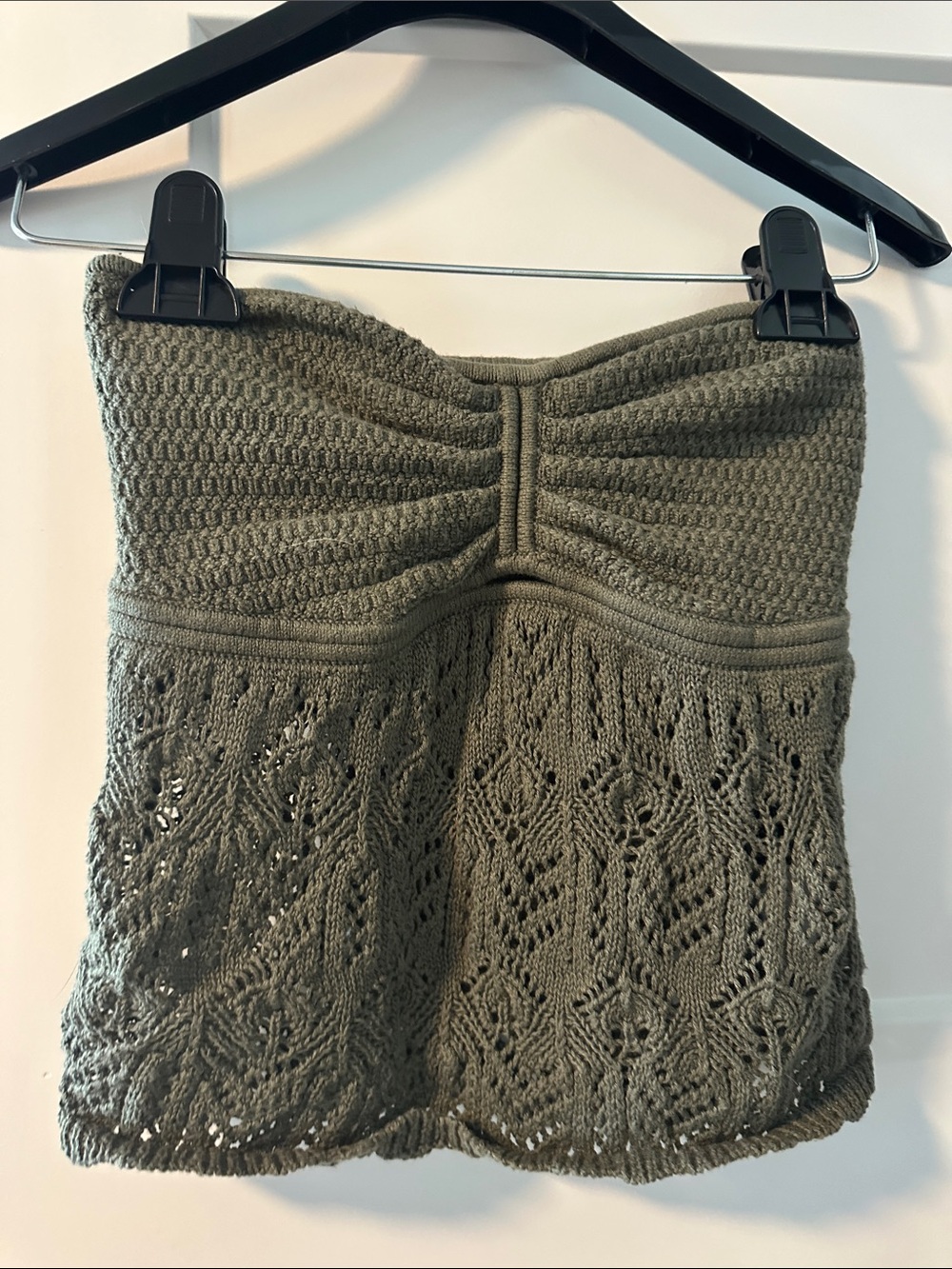 American Eagle Outfitters Olive Strapless Knit Lace Dress
